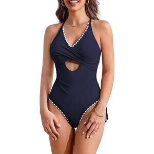 NWT Ai'MAGE Ink Blue Keyhole One Piece Swim Bathing Suit Women's Size Small